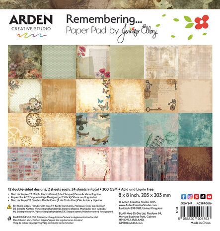Arden Creative Studio Remembering... 8x8 Inch Paper Pad (ACSPP0016) Arden Creative Studio Remembering... 8x8 Inch Paper Pad (ACSPP0016)