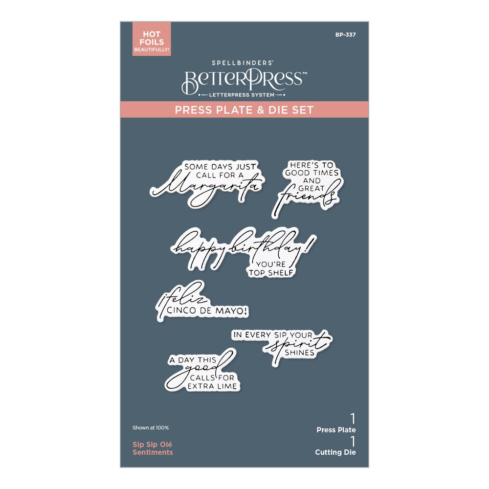 Spellbinders Happier Hour BetterPress Plate & Die Set Sip Sip Ole Sentiments (BP-337) Spellbinders Happier Hour BetterPress Plate & Die Set Sip Sip Ole Sentiments (BP-337)