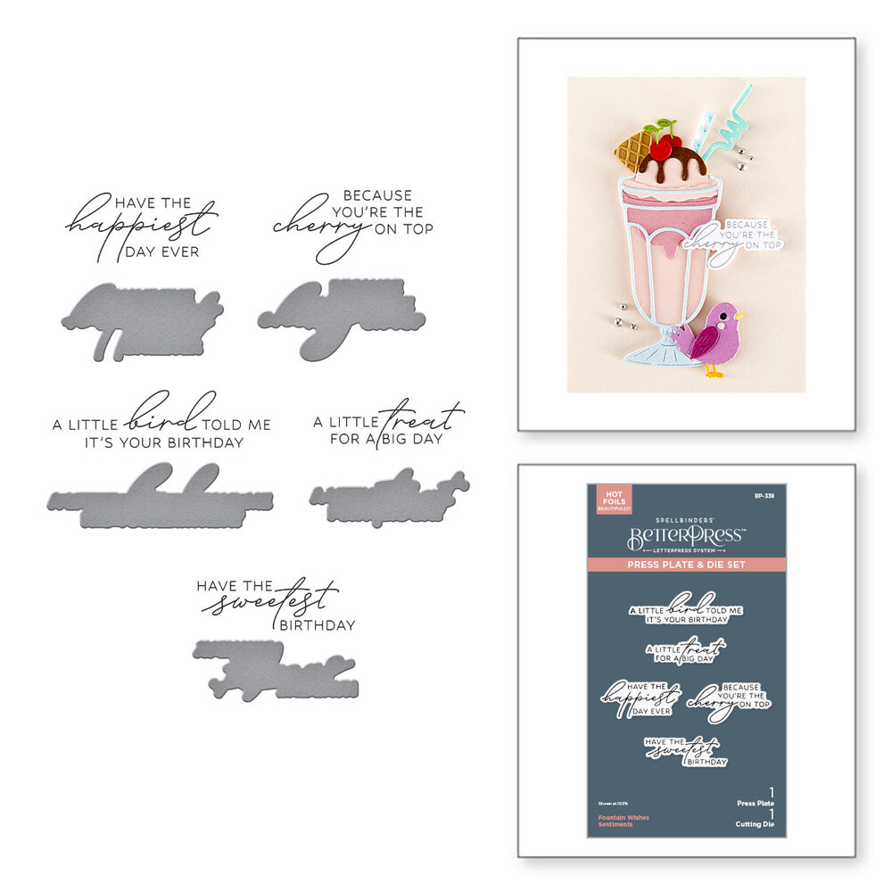 Spellbinders Happier Hour BetterPress Plate & Die Set Fountain Wishes Sentiments (BP-338) Spellbinders Happier Hour BetterPress Plate & Die Set Fountain Wishes Sentiments (BP-338)
