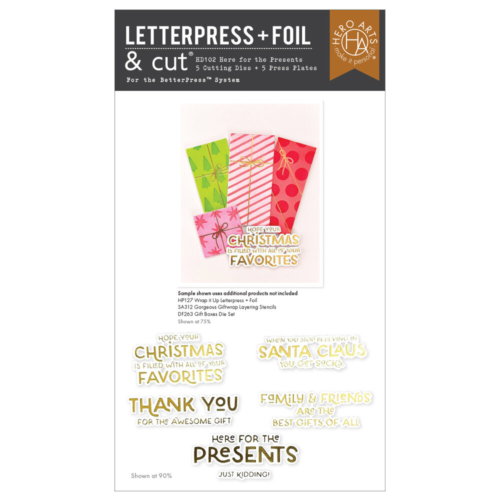 Hero Arts Best Gift Ever Letterpress + Foil & Cut Here for the Presents (HD102) Hero Arts Best Gift Ever Letterpress + Foil & Cut Here for the Presents (HD102)