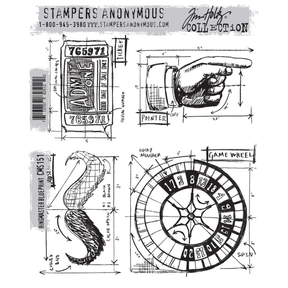 Stampers Anonymous Ringmaster Blueprint Tim Holtz Cling Stamps (CMS151) Stampers Anonymous Ringmaster Blueprint Tim Holtz Cling Stamps (CMS151)
