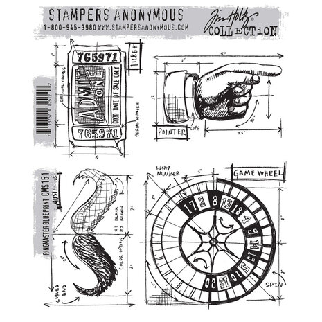 Stampers Anonymous Ringmaster Blueprint Tim Holtz Cling Stamps (CMS151) Stampers Anonymous Ringmaster Blueprint Tim Holtz Cling Stamps (CMS151)