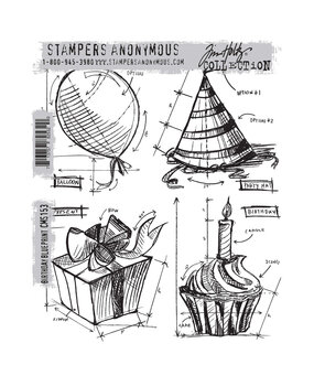 Stampers Anonymous Birthday Blueprint Tim Holtz Cling Stamps (CMS153) Stampers Anonymous Birthday Blueprint Tim Holtz Cling Stamps (CMS153)