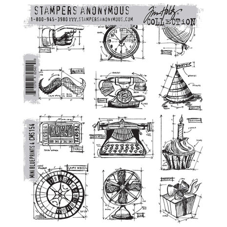 Stampers Anonymous Mini Blueprints 4 Tim Holtz Cling Stamps (CMS154) Stampers Anonymous Mini Blueprints 4 Tim Holtz Cling Stamps (CMS154)