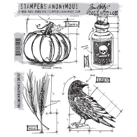 Stampers Anonymous Halloween Blueprint 2 Tim Holtz Cling Stamps (CMS167) Stampers Anonymous Halloween Blueprint 2 Tim Holtz Cling Stamps (CMS167)