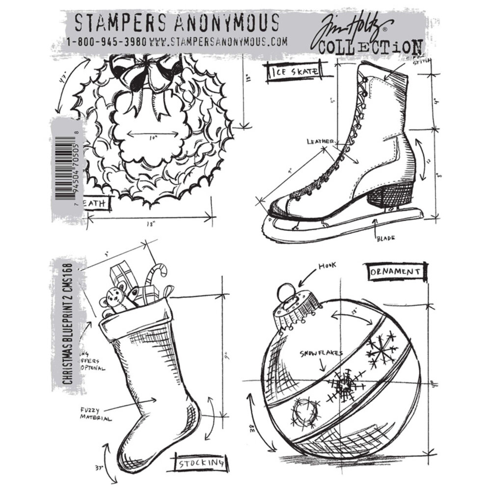 Stampers Anonymous Christmas Blueprint 2 Tim Holtz Cling Stamps (CMS168) Stampers Anonymous Christmas Blueprint 2 Tim Holtz Cling Stamps (CMS168)
