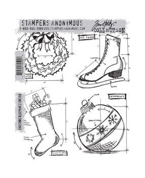 Stampers Anonymous Christmas Blueprint 2 Tim Holtz Cling Stamps (CMS168) Stampers Anonymous Christmas Blueprint 2 Tim Holtz Cling Stamps (CMS168)