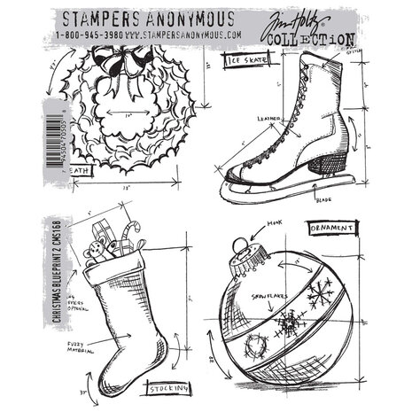 Stampers Anonymous Christmas Blueprint 2 Tim Holtz Cling Stamps (CMS168) Stampers Anonymous Christmas Blueprint 2 Tim Holtz Cling Stamps (CMS168)