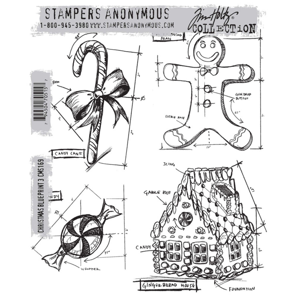 Stampers Anonymous Christmas Blueprint 3 Tim Holtz Cling Stamps (CMS169) Stampers Anonymous Christmas Blueprint 3 Tim Holtz Cling Stamps (CMS169)