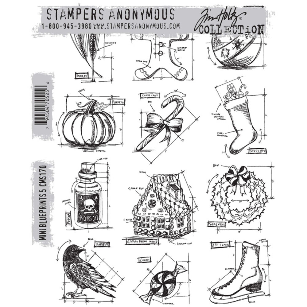 Stampers Anonymous Mini Blueprints 5 Tim Holtz Cling Stamps (CMS170) Stampers Anonymous Mini Blueprints 5 Tim Holtz Cling Stamps (CMS170)