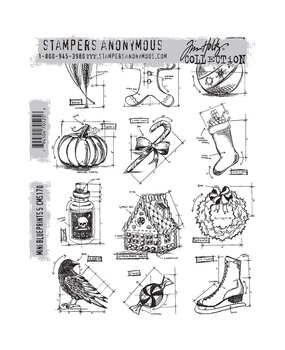 Stampers Anonymous Mini Blueprints 5 Tim Holtz Cling Stamps (CMS170) Stampers Anonymous Mini Blueprints 5 Tim Holtz Cling Stamps (CMS170)