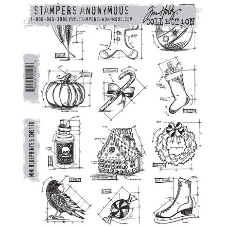 Stampers Anonymous Mini Blueprints 5 Tim Holtz Cling Stamps (CMS170) Stampers Anonymous Mini Blueprints 5 Tim Holtz Cling Stamps (CMS170)