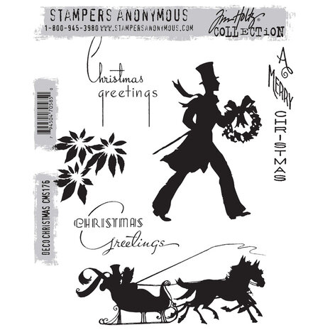 Stampers Anonymous Deco Christmas Tim Holtz Cling Stamps (CMS176) Stampers Anonymous Deco Christmas Tim Holtz Cling Stamps (CMS176)