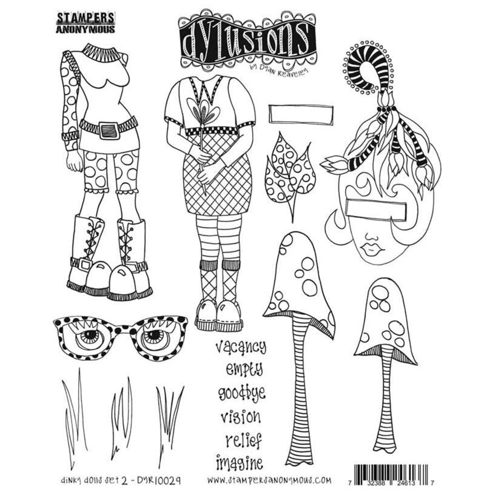 Stampers Anonymous Dinky Dolls Set #2 Dylusions Cling Stamps (DYR10029) Stampers Anonymous Dinky Dolls Set #2 Dylusions Cling Stamps (DYR10029)