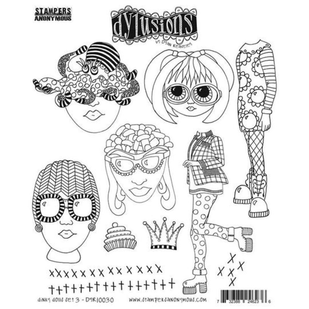 Stampers Anonymous Dinky Dolls Set #3 Dylusions Cling Stamps (DYR10030) Stampers Anonymous Dinky Dolls Set #3 Dylusions Cling Stamps (DYR10030)