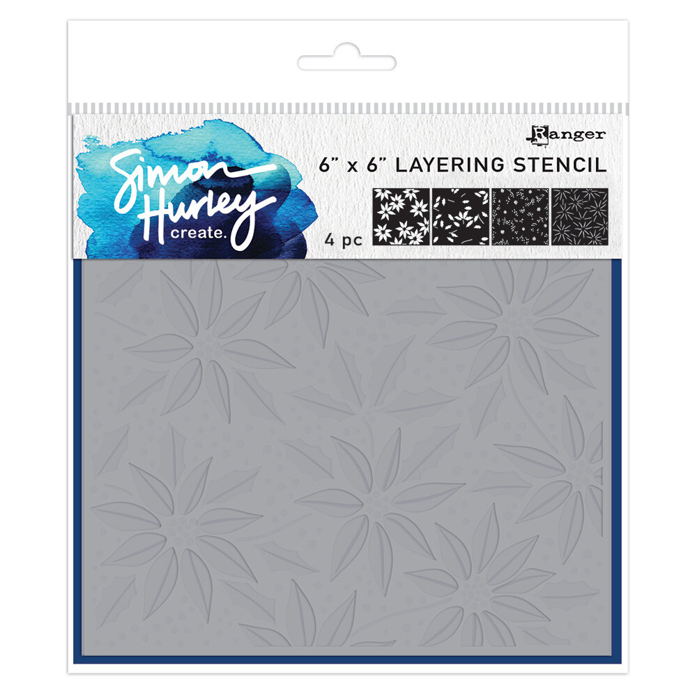 Ranger Simon Hurley create. Layering Stencils 6x6 Inch Festive Poinsettias (4pcs) (HUS91998)