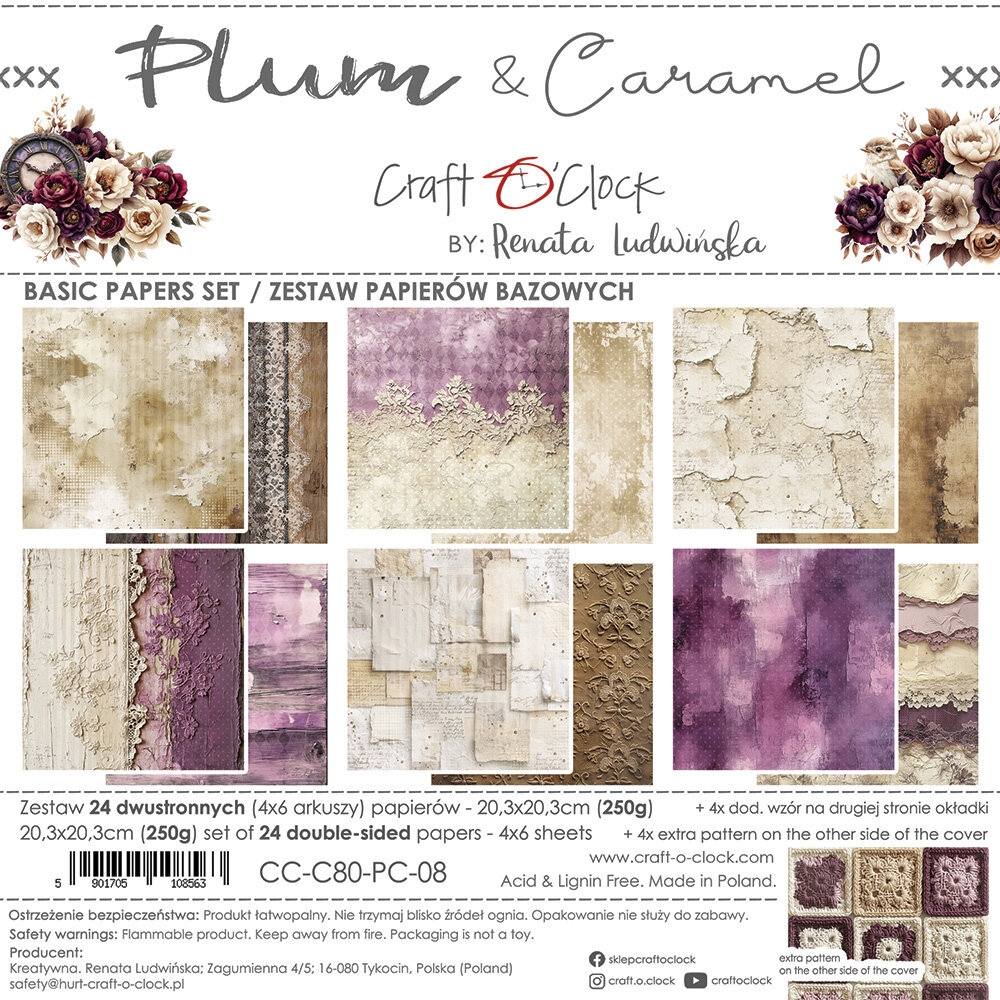 Craft O'Clock Plum & Caramel 8x8 Inch Basic Papers Set (CC-C80-PC-08)
