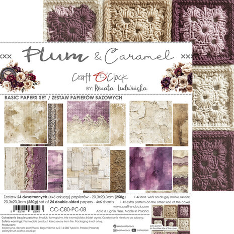 Craft O'Clock Plum & Caramel 8x8 Inch Basic Papers Set (CC-C80-PC-08)