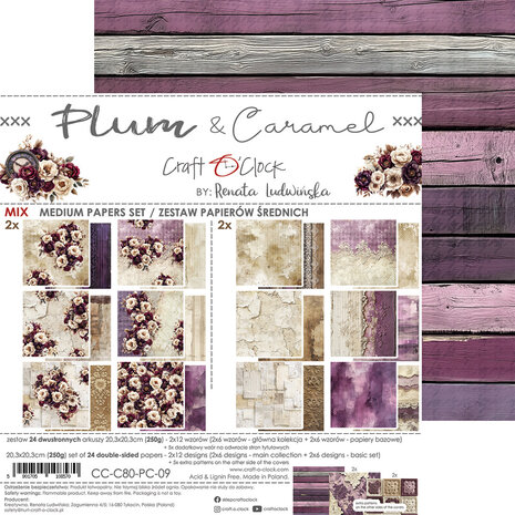 Craft O'Clock Plum & Caramel 8x8 Inch Medium Papers Set (CC-C80-PC-09)