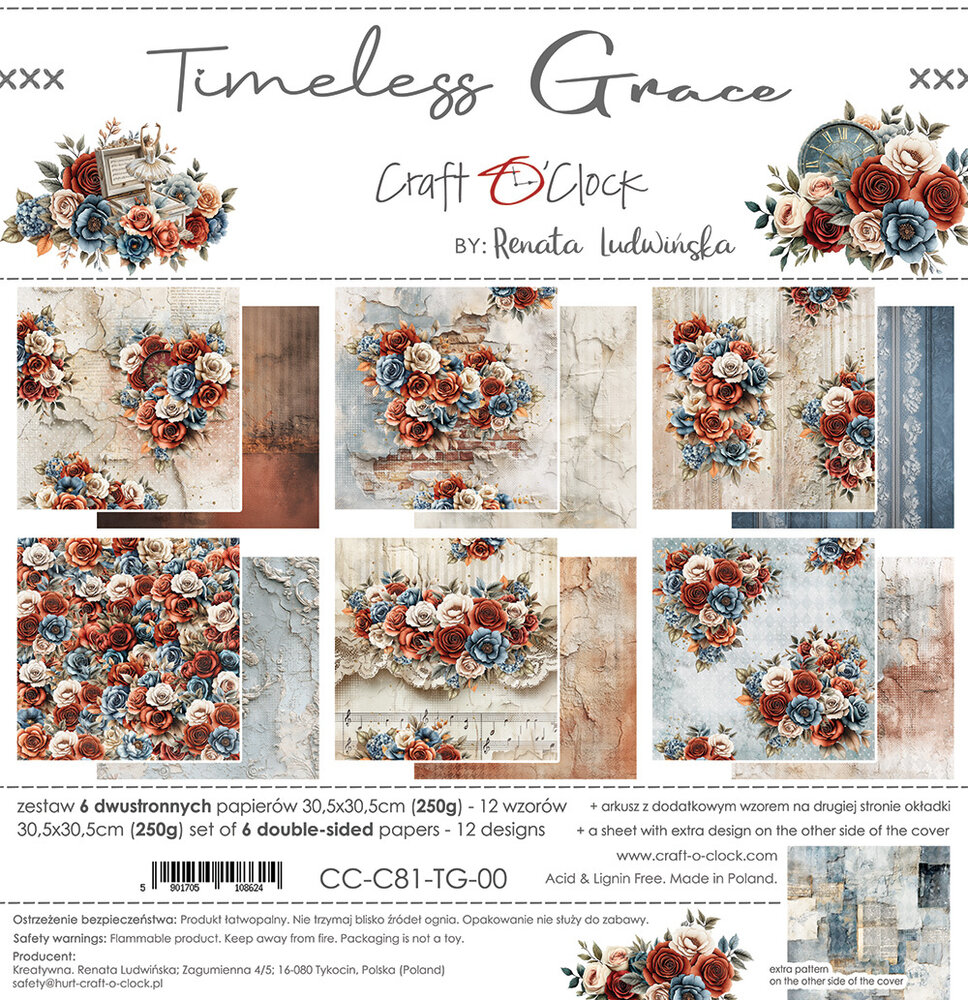 Craft O'Clock Timeless Grace 12x12 Inch Paper Set (CC-C81-TG-00)