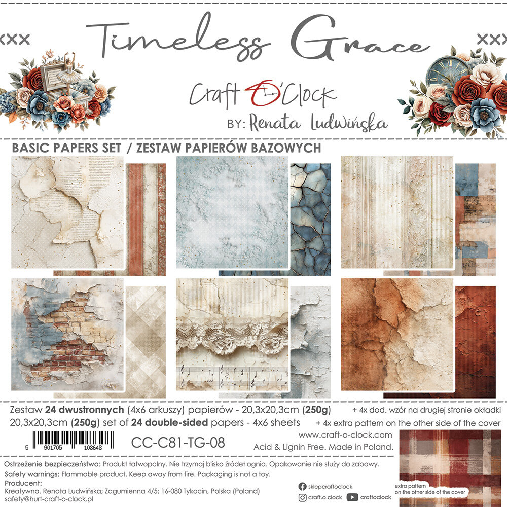 Craft O'Clock Timeless Grace 8x8 Inch Basic Papers Set (CC-C81-TG-08)