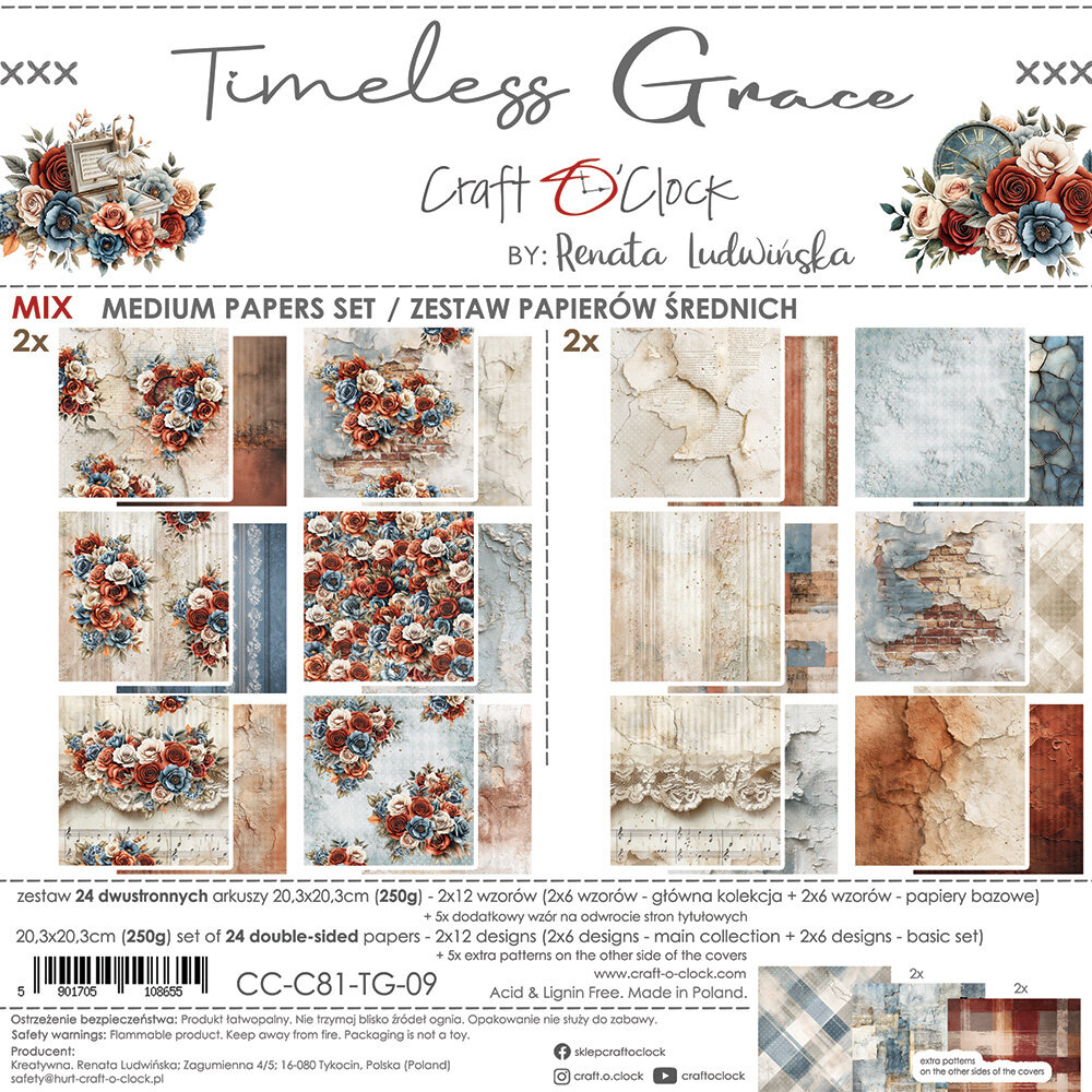 Craft O'Clock Timeless Grace 8x8 Inch Medium Papers Set (CC-C81-TG-09)