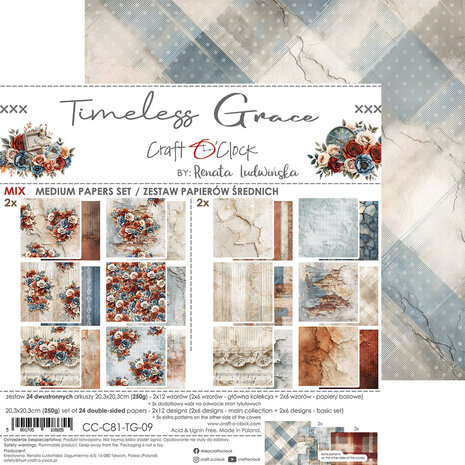 Craft O'Clock Timeless Grace 8x8 Inch Medium Papers Set (CC-C81-TG-09)