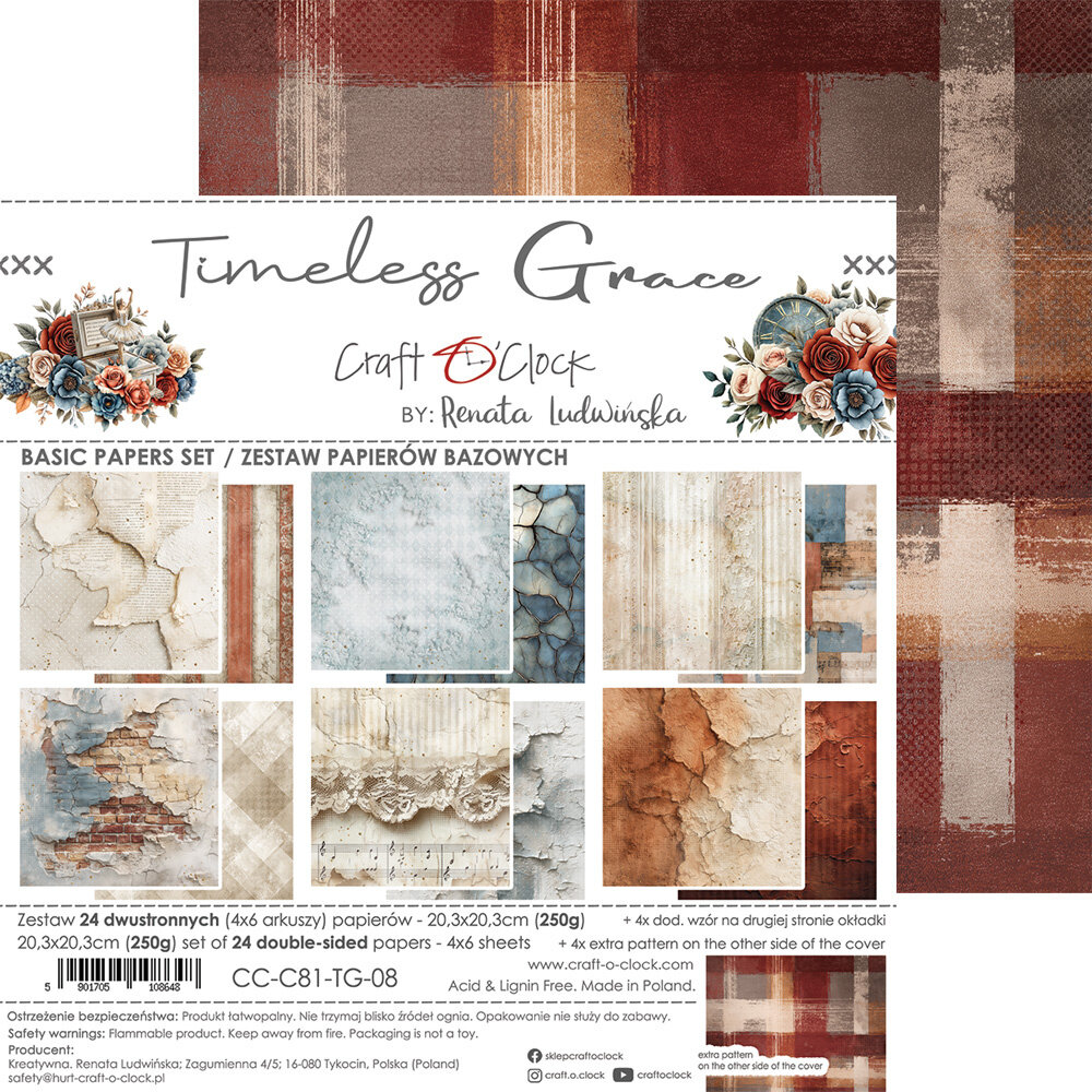 Craft O'Clock Timeless Grace 8x8 Inch Medium Papers Set (CC-C81-TG-09)