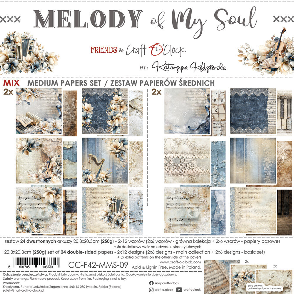 Craft O'Clock Melody of My Soul 8x8 Inch Medium Papers Set (CC-F42-MMS-09)