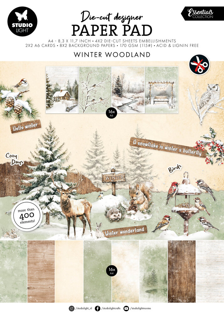 Studio Light Winter Woodland Essentials Die-cut Designer Paper Pad (SL-ES-DCPP387)