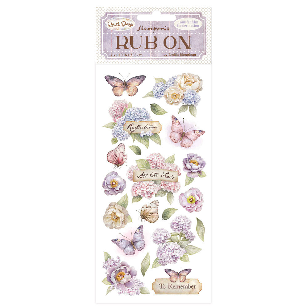 Stamperia Quiet Days Rub-On 8,33x2,36 Inch Hydrangea and Butterfly (DFLRB202)