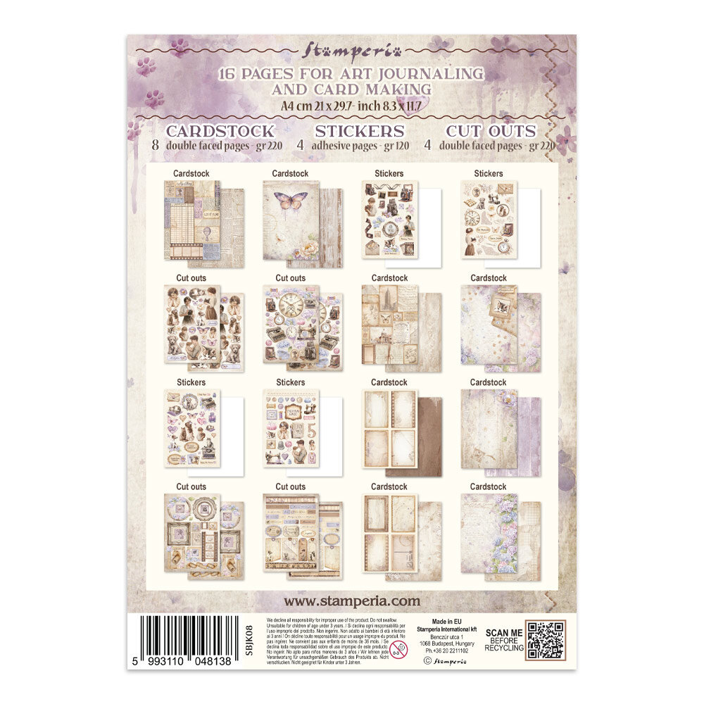 Stamperia Quiet Days Junk Journal Stickers, Backgrounds, Cut-Outs (SBJK08)