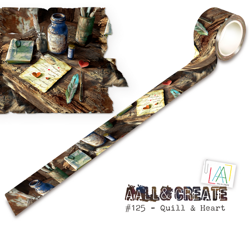 Aall and Create Treasure Trove 25mm 10m Washi Tape Quill & Heart (AALL-MT-125)