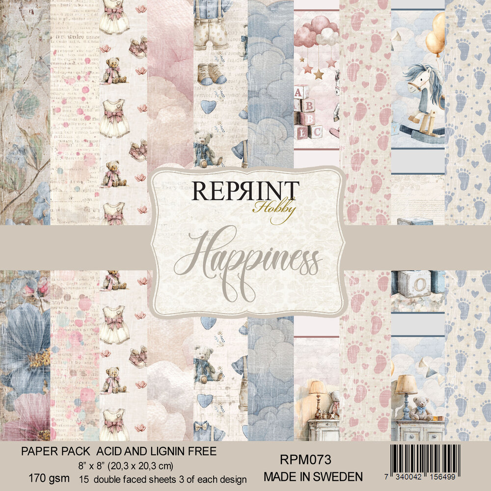 Happiness 8x8 Inch Paper Pack (RPM073) - Craftlines B.V.