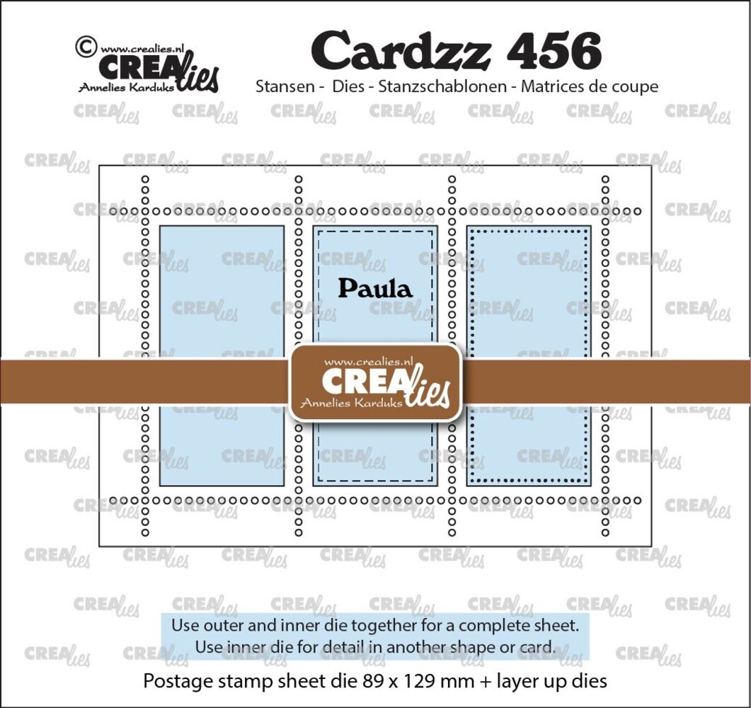 Crealies Cardzz Stansen Rechthoekig Postzegelvel Paula met 3 Rechthoeken (CLCZ456)