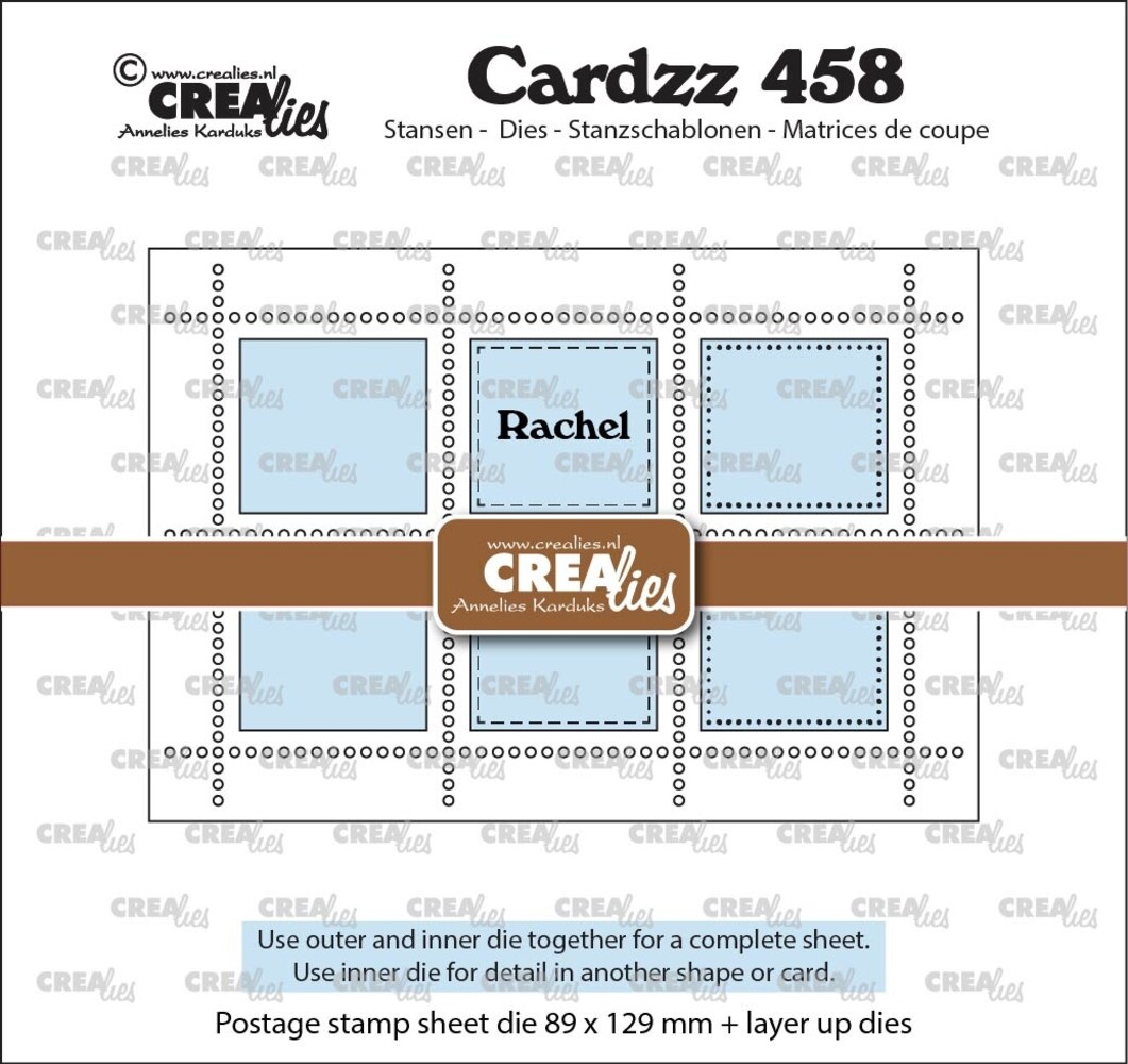 Crealies Cardzz Dies Postage Stamp Sheet Rectangle Rachel with 6 Rectangles (CLCZ458)