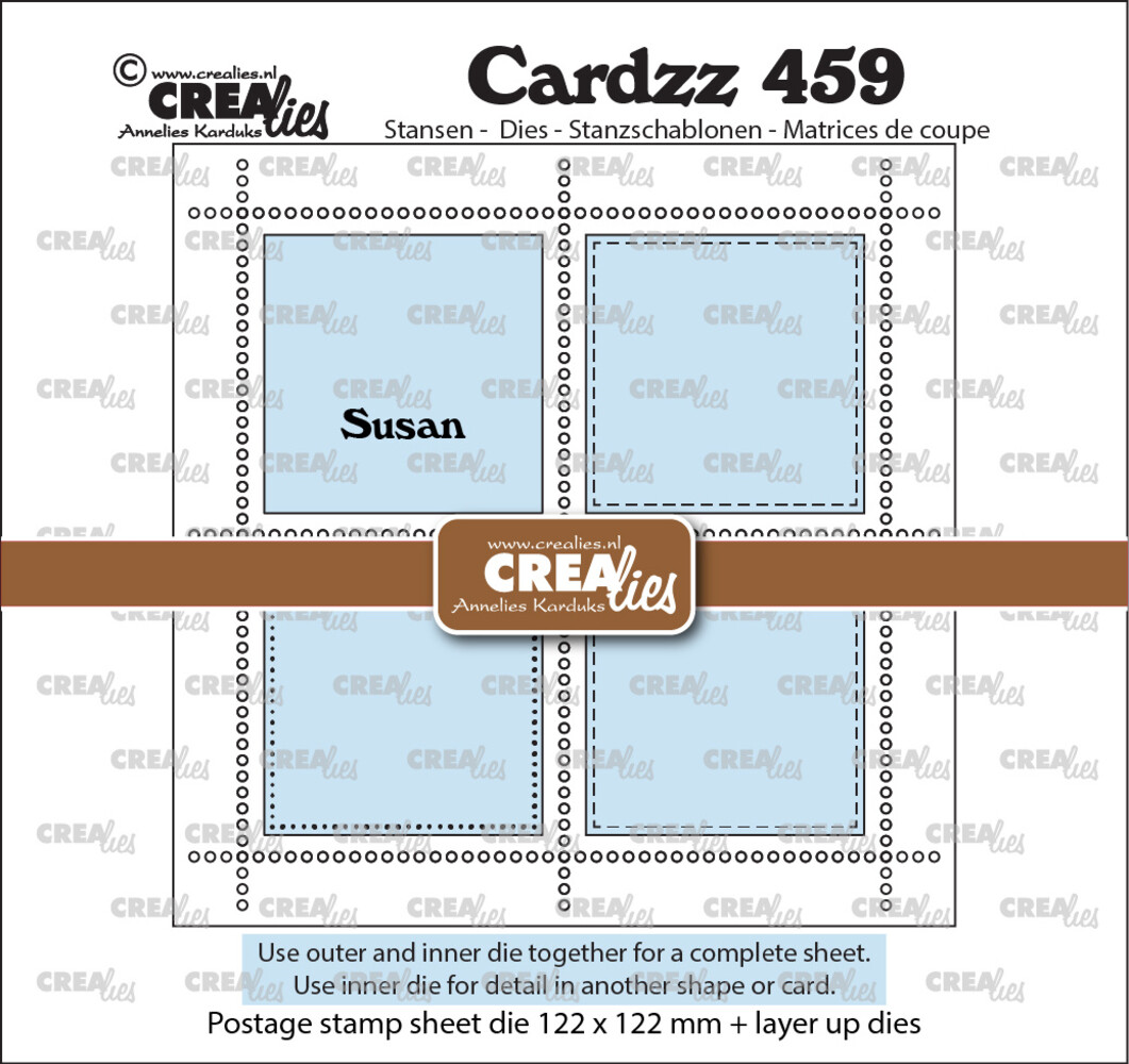 Crealies Cardzz Stansen Vierkant Postzegelvel Susan met 4 Vierkanten (CLCZ459)