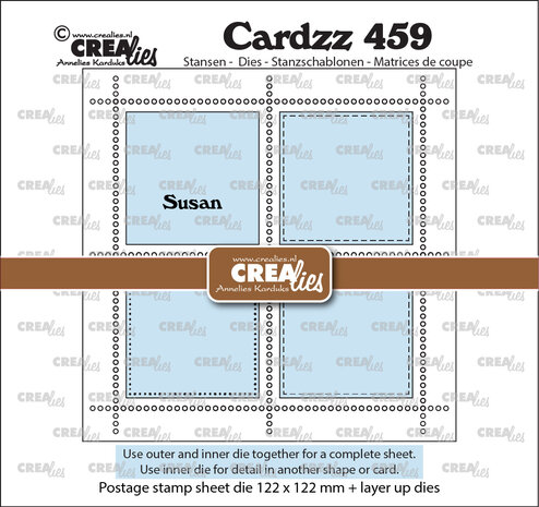 Crealies Cardzz Stansen Vierkant Postzegelvel Susan met 4 Vierkanten (CLCZ459)