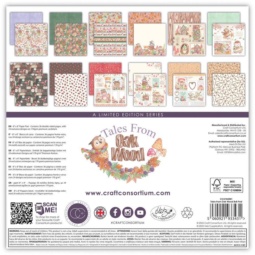 Craft Consortium Tales from Oak Wood 8x8 Inch Premium Paper Pad (CCLPAD001)