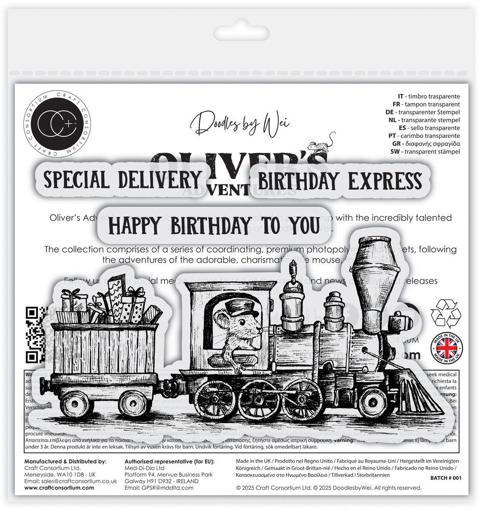 Craft Consortium Oliver's Adventures A6 Photopolymer Stamp Set Birthday Express (CCDWSTMP006)