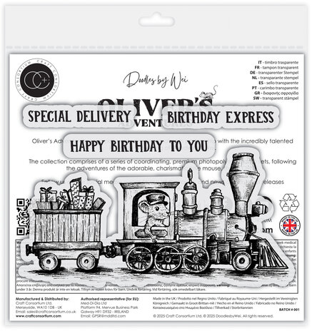 Craft Consortium Oliver's Adventures A6 Photopolymer Stamp Set Birthday Express (CCDWSTMP006)