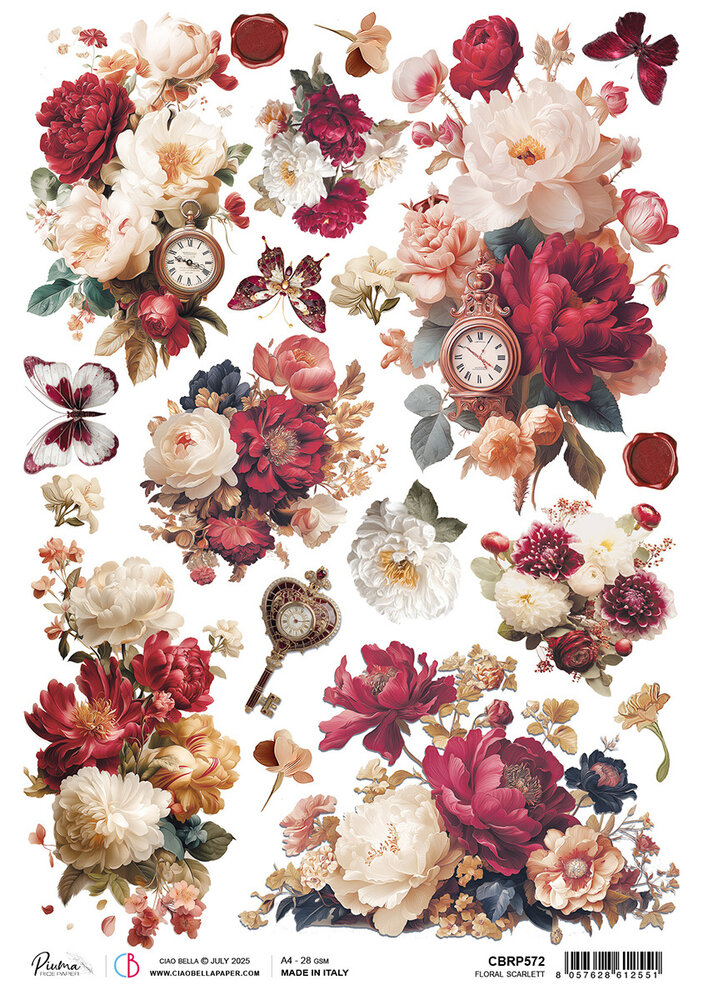 Ciao Bella Book Lovers A4 Rice Paper Floral Scarlett (5pcs) (CBRP572)