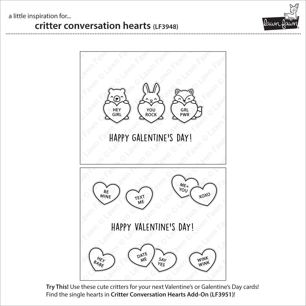 Lawn Fawn Critter Conversation Hearts Clear Stamps (LF3948) Lawn Fawn Critter Conversation Hearts Clear Stamps (LF3948)