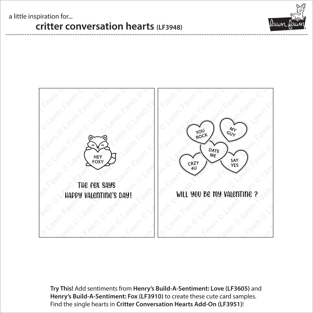 Lawn Fawn Critter Conversation Hearts Clear Stamps (LF3948) Lawn Fawn Critter Conversation Hearts Clear Stamps (LF3948)