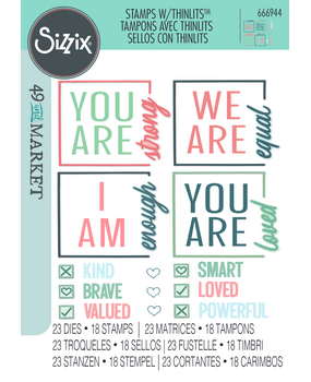 Sizzix Thinlits Die w/Stamps by 49 and Market A5 Affirmations (23+18pcs) (666944)