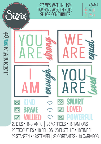 Sizzix Thinlits Die w/Stamps by 49 and Market A5 Affirmations (23+18pcs) (666944) Sizzix Thinlits Die w/Stamps by 49 and Market A5 Affirmations (23+18pcs) (666944)