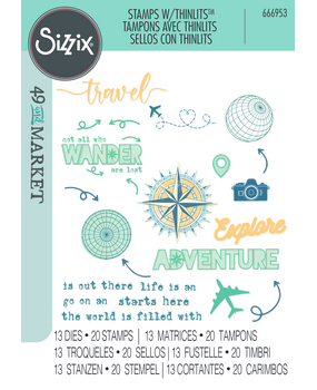 Sizzix Thinlits Die w/Stamps by 49 and Market A5 Wanderlust Explorer (13+20pcs) (666953)