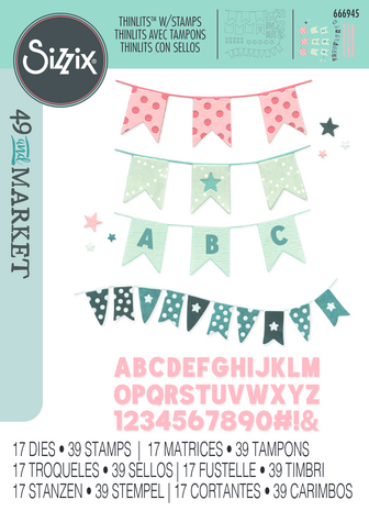 Sizzix Thinlits Die w/Stamps by 49 and Market Banner Bash (17+39pcs) (666945) Sizzix Thinlits Die w/Stamps by 49 and Market Banner Bash (17+39pcs) (666945)