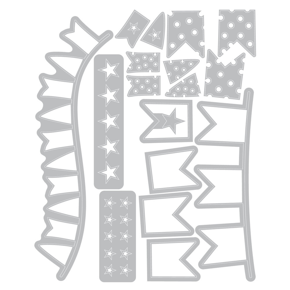 Sizzix Thinlits Die w/Stamps by 49 and Market Banner Bash (17+39pcs) (666945) Sizzix Thinlits Die w/Stamps by 49 and Market Banner Bash (17+39pcs) (666945)