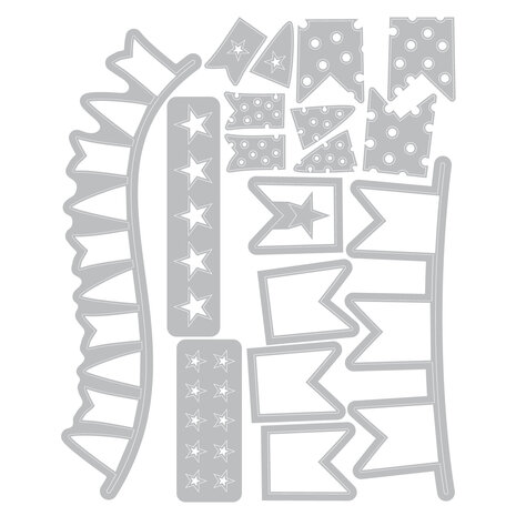 Sizzix Thinlits Die w/Stamps by 49 and Market Banner Bash (17+39pcs) (666945) Sizzix Thinlits Die w/Stamps by 49 and Market Banner Bash (17+39pcs) (666945)